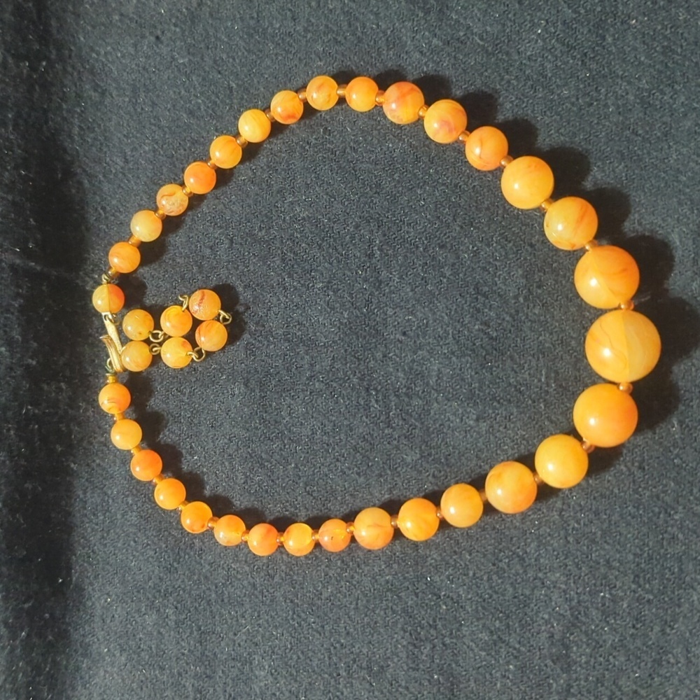 Vintage West Germany Orange Swirl Beaded Statement Necklace